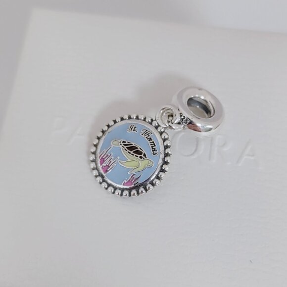 Pandora St. Thomas Sea Turtle Dangle Charm Exclusive Travel Pendant S925 Silver - Picture 3 of 6